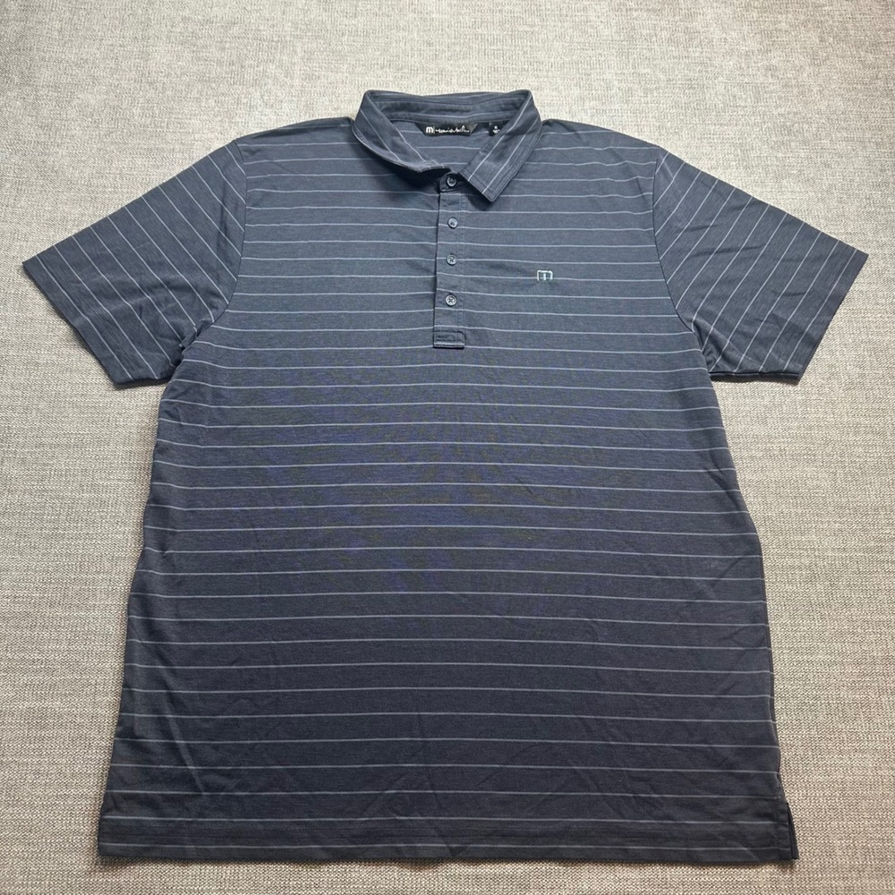 Travis Mathew Polo  Shirt Mens XL Grey Blue Striped  Pima‎ Cotton Blend
